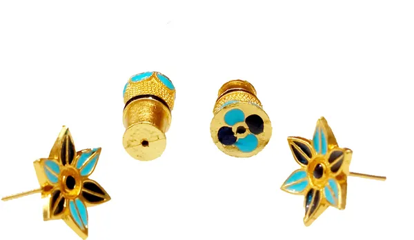 Assamese_Traditional_Copper_Gold_Plates_Blue_Colour_Thuriya_Earring_Set_For_Girls_&_Women